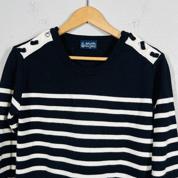Sable & Mer Marina Collection Knit Pullover Top Sweater Sailor Stripe Navy - M - Picture 2 of 4
